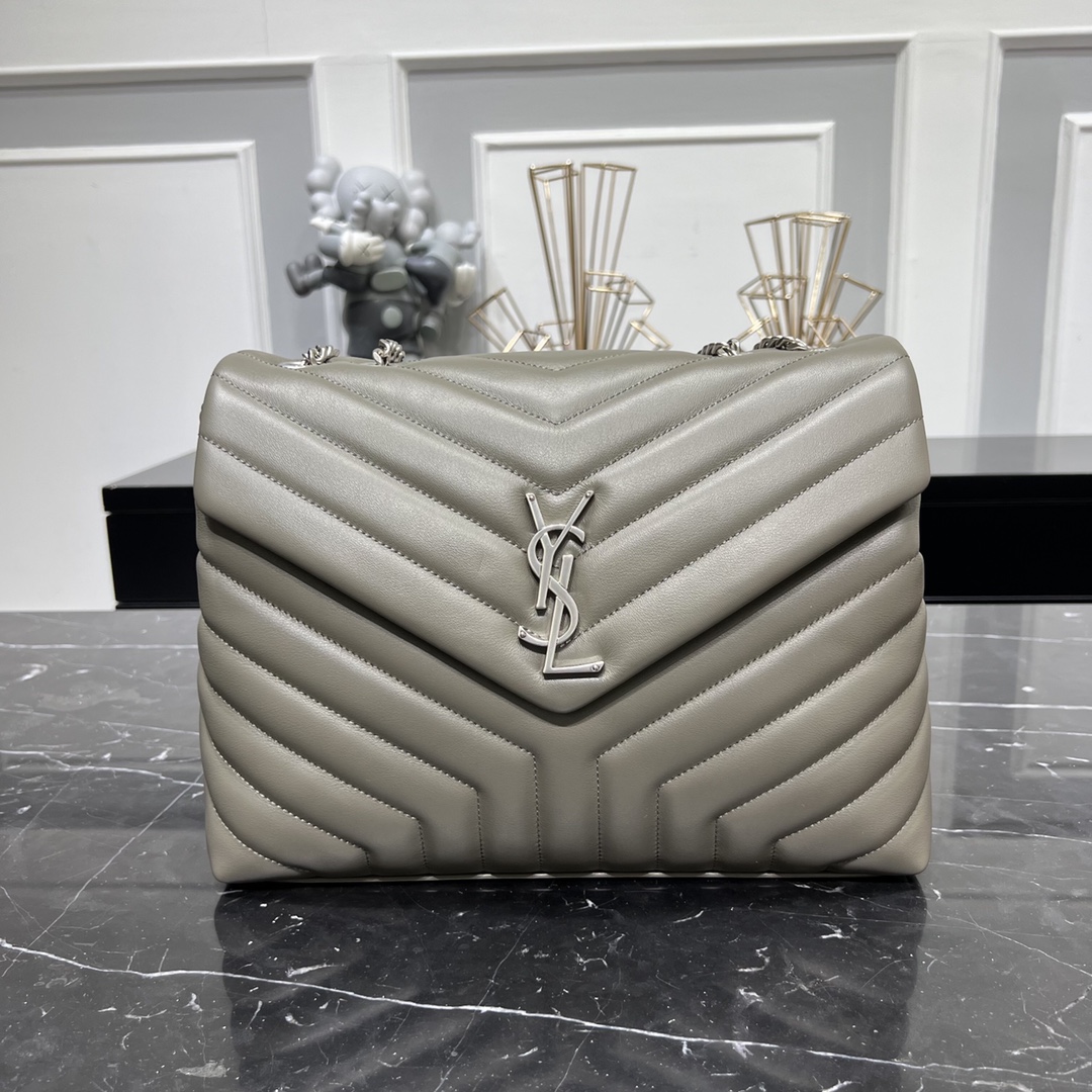 Saint Laurent Loulou Quilted Calfskin Shoulder Bag Handbag Grey 457749 Silver